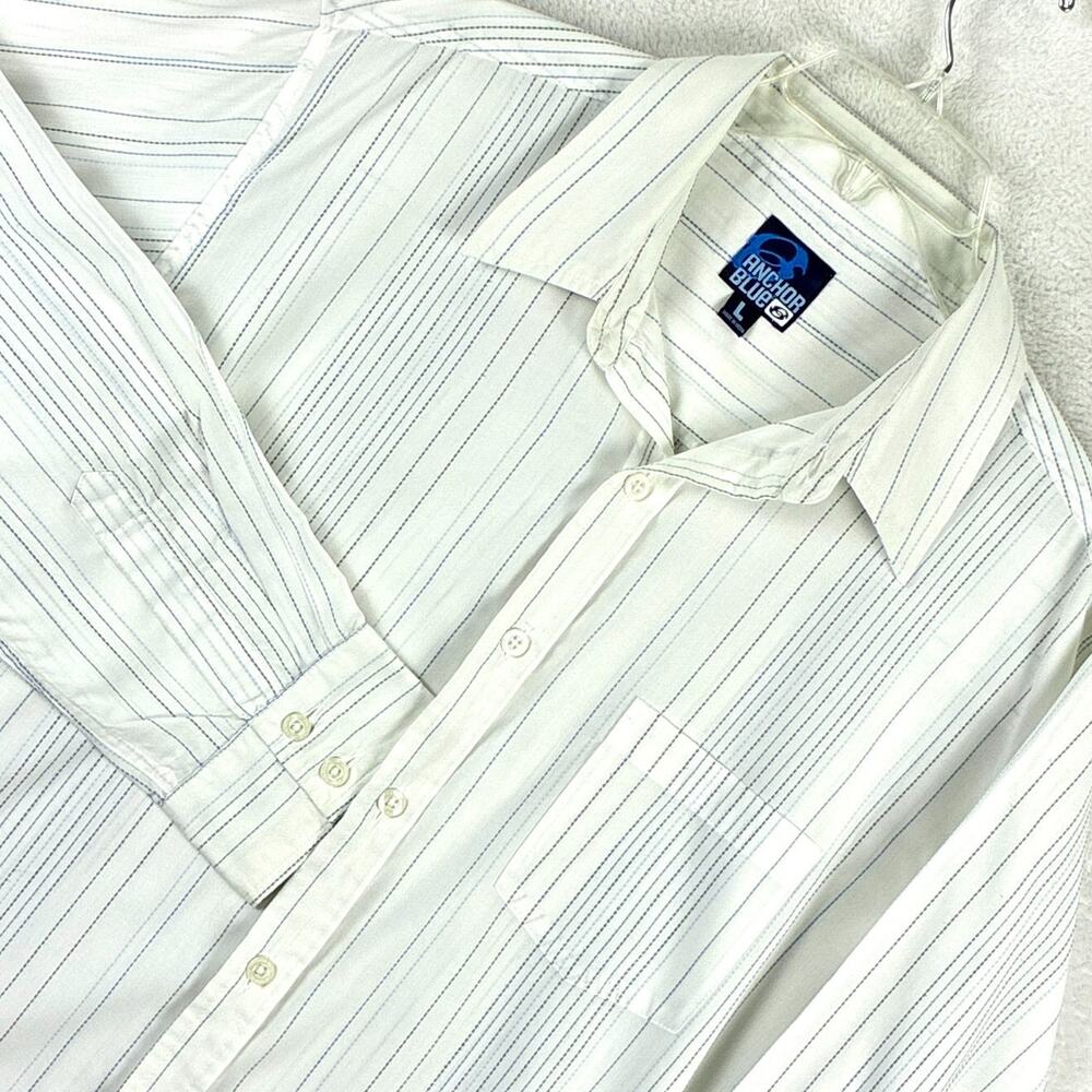 VTG Y2K Anchor Blue Shirt Mens L White Blue Stripe Classic Clubwear Streetwear